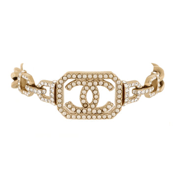 Chanel Vendome CC Chain Bracelet Metal with Crystals and Faux Pearls