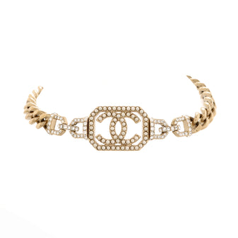 Chanel Vendome CC Chain Choker Necklace Metal with Crystals and Faux Pearls