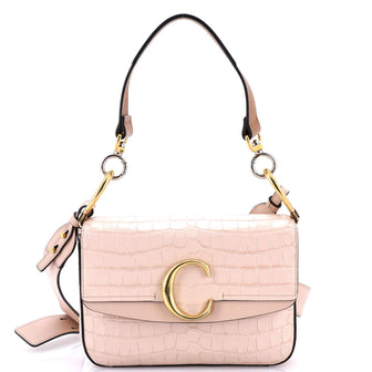 Chloe C Double Carry Bag Crocodile Embossed Leather Small