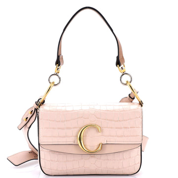 Chloe C Double Carry Bag Crocodile Embossed Leather Small