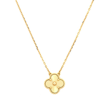 Van Cleef & Arpels Vintage Alhambra Pendant Necklace Guilloche 18K Yellow Gold