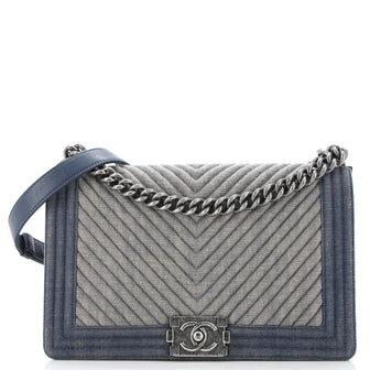 Chanel Boy Flap Bag Chevron Denim Old Medium