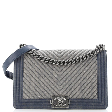 Chanel Boy Flap Bag Chevron Denim Old Medium