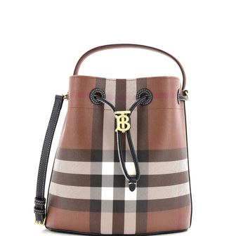 Burberry TB Drawstring Bucket Bag Check E-Canvas Small