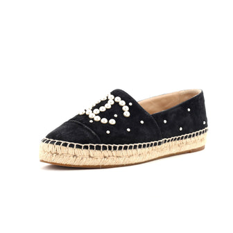 Chanel Women's CC Cap Toe Espadrilles Embellished Suede