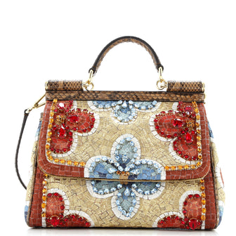 Dolce & Gabbana Miss Sicily Bag Crystal Embellished Embroidered Lurex with Python Medium