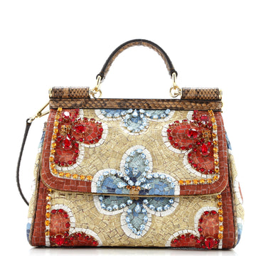 Dolce & Gabbana Miss Sicily Bag Crystal Embellished Embroidered Lurex with Python Medium