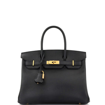 Hermes Birkin Handbag Black Epsom with Gold Hardware 30