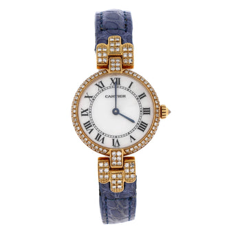 Cartier Vendome Quartz Watch Yellow Gold and Alligator with Diamond Bezel and Lugs 24