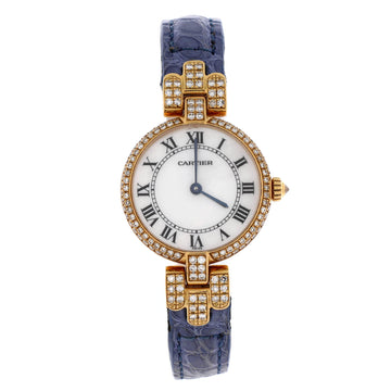 Cartier Vendome Quartz Watch Yellow Gold and Alligator with Diamond Bezel and Lugs 24
