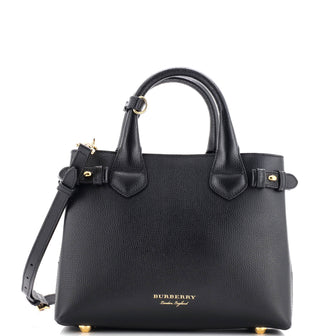 Burberry Banner Tote Leather and House Check Canvas Small