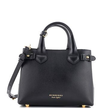 Burberry Banner Tote Leather and House Check Canvas Small