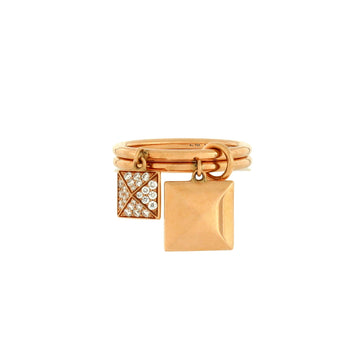 Hermes Clou d'H Two Charm Ring 18K Rose Gold and Diamonds