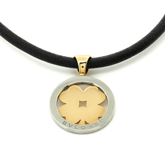 Bvlgari Tondo Clover Pendant Necklace Stainless Steel with 18K Yellow Gold and Cord