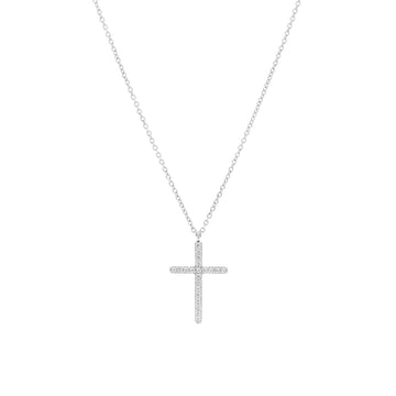 Tiffany & Co. Metro Cross Pendant Necklace 18K White Gold and Diamonds Medium