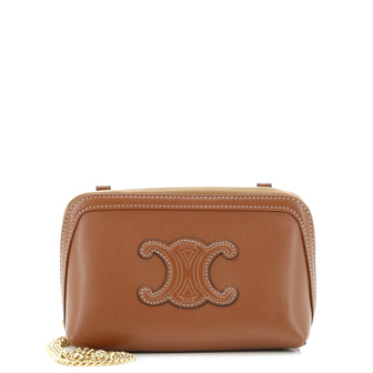 Celine Cuir Triomphe Zip Around Chain Clutch Leather