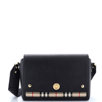 Burberry Note Crossbody Bag Leather with Vintage Check Canvas Medium