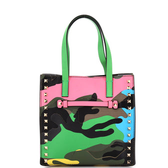 Valentino Garavani Rockstud Open Tote Camo Leather and Canvas Small