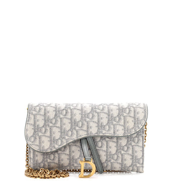 Christian Dior Saddle Chain Wallet Oblique Canvas