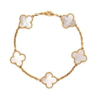 Van Cleef & Arpels Vintage Alhambra 5 Motifs Bracelet 18K Yellow Gold and Mother of Pearl