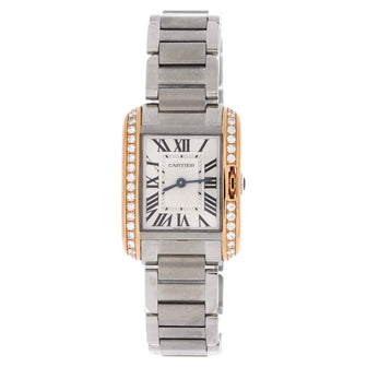 Cartier Tank Anglaise Automatic Watch Stainless Steel and Rose Gold with Diamond Bezel 23