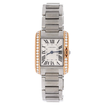 Cartier Tank Anglaise Automatic Watch Stainless Steel and Rose Gold with Diamond Bezel 23