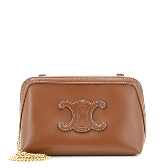 Celine Cuir Triomphe Zip Around Chain Clutch Leather