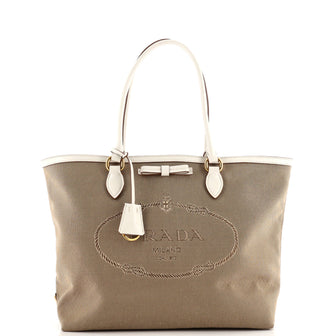 Prada Logo Open Tote Canvas Medium