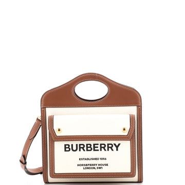 Burberry Logo Pocket Tote Canvas with Leather Mini