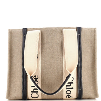 Chloe Woody Tote Canvas with Leather Medium