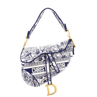 Christian Dior Saddle Bag Logo Embroidered Canvas Medium