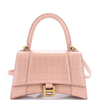 Balenciaga Hourglass Top Handle Bag Crocodile Embossed Leather Small