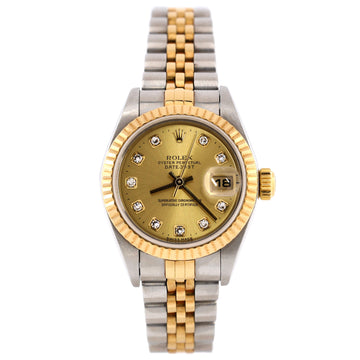 Rolex Oyster Perpetual Datejust Automatic Watch Stainless Steel and Yellow Gold with Diamond Markers 26