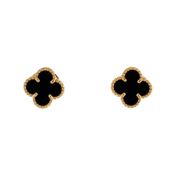 Van Cleef & Arpels Sweet Alhambra Stud Earrings 18K Yellow Gold and Onyx