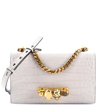 Alexander McQueen Jewelled Flap Satchel Crocodile Embossed Leather Medium