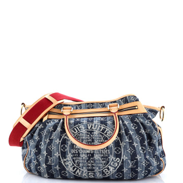 Louis Vuitton Porte Epaule Raye Handbag Striped Monogram Denim GM