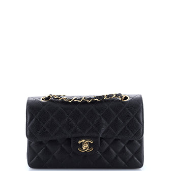 Chanel Vintage Classic Double Flap Bag Quilted Caviar Small