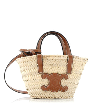 Celine Triomphe Basket Shoulder Bag Raffia with Leather Teen