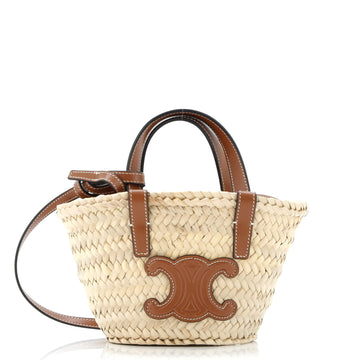 Celine Triomphe Basket Shoulder Bag Raffia with Leather Teen