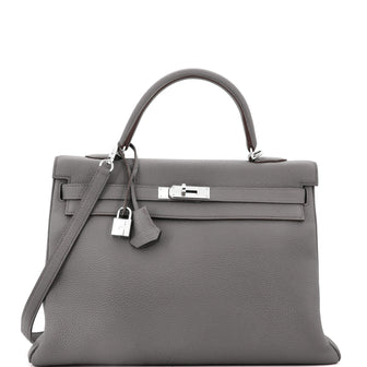 Hermes Kelly Handbag Grey Togo with Palladium Hardware 35