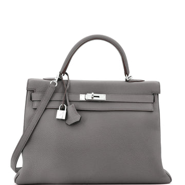 Hermes Kelly Handbag Grey Togo with Palladium Hardware 35