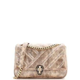 Bvlgari Serpenti Cabochon Shoulder Bag Diagonal Quilted Metallic Karung Small