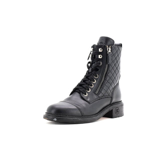 Chanel Women's CC Zip Up Combat Boots Quilted Leather