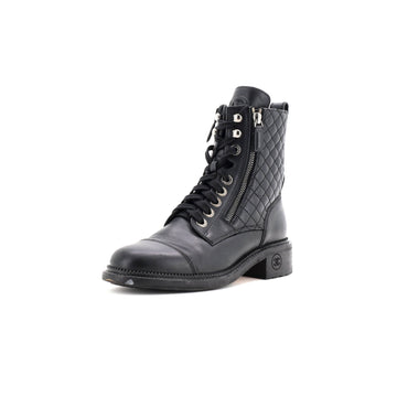 Chanel Women's CC Zip Up Combat Boots Quilted Leather