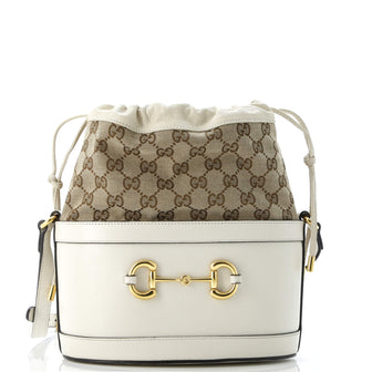 Gucci Horsebit 1955 Bucket Crossbody Bag Leather and GG Canvas Small