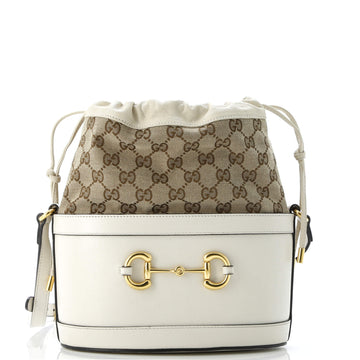 Gucci Horsebit 1955 Bucket Crossbody Bag Leather and GG Canvas Small