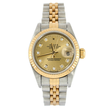 Rolex Oyster Perpetual Datejust Automatic Watch Stainless Steel and Yellow Gold with Diamond Markers 26