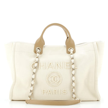 Chanel Deauville Tote Pearl Embellished Canvas Medium