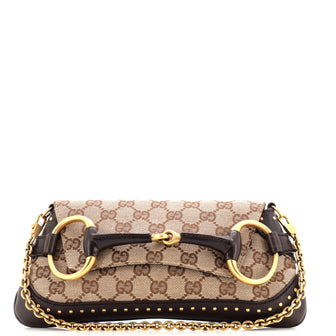 Gucci Horsebit Chain Clutch GG Canvas with Studded Leather Medium