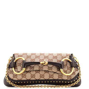 Gucci Horsebit Chain Clutch GG Canvas with Studded Leather Medium